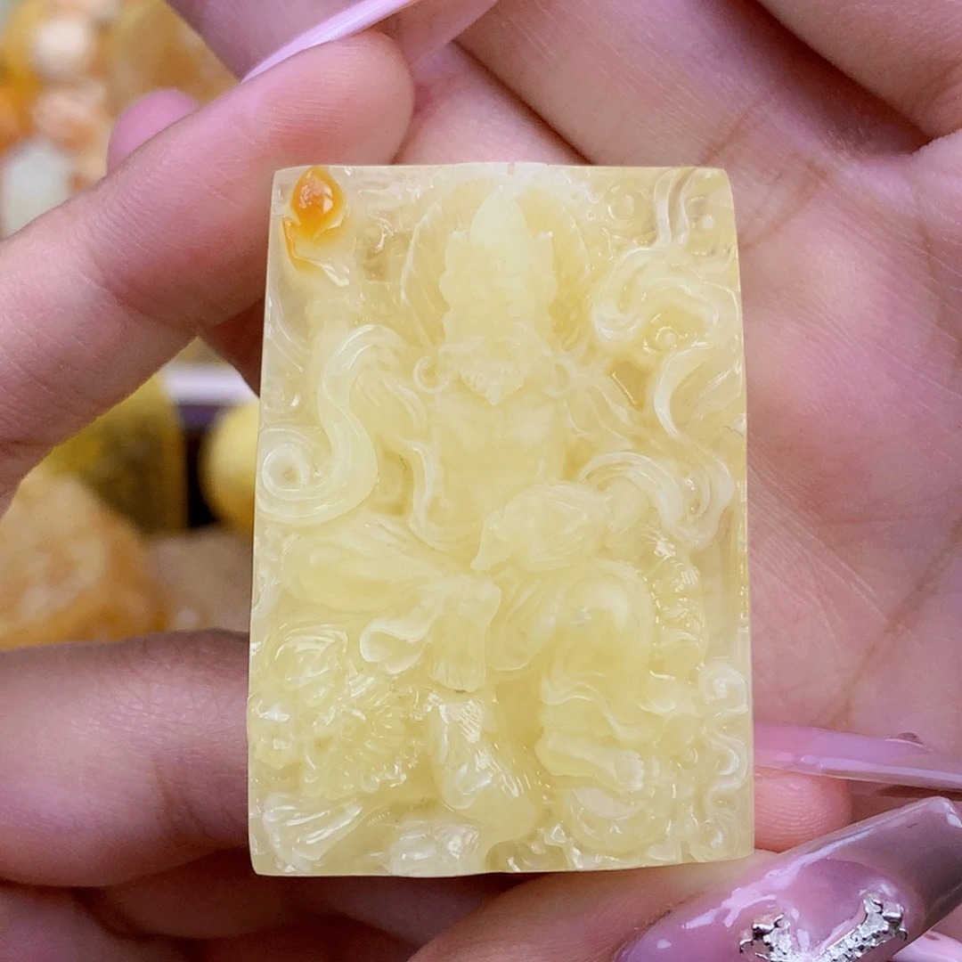 琥珀未镶嵌珠宝奇石45*31*11 全品 黄财神