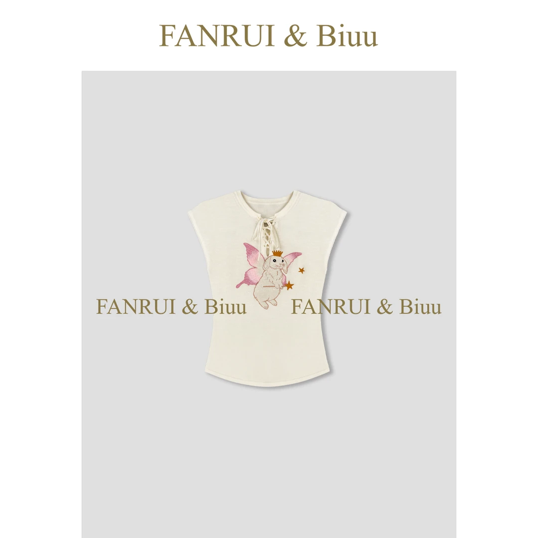 FANRUI/泛芮「皧语」新款玉兔刺绣减龄系带设计感无袖上衣女B16912