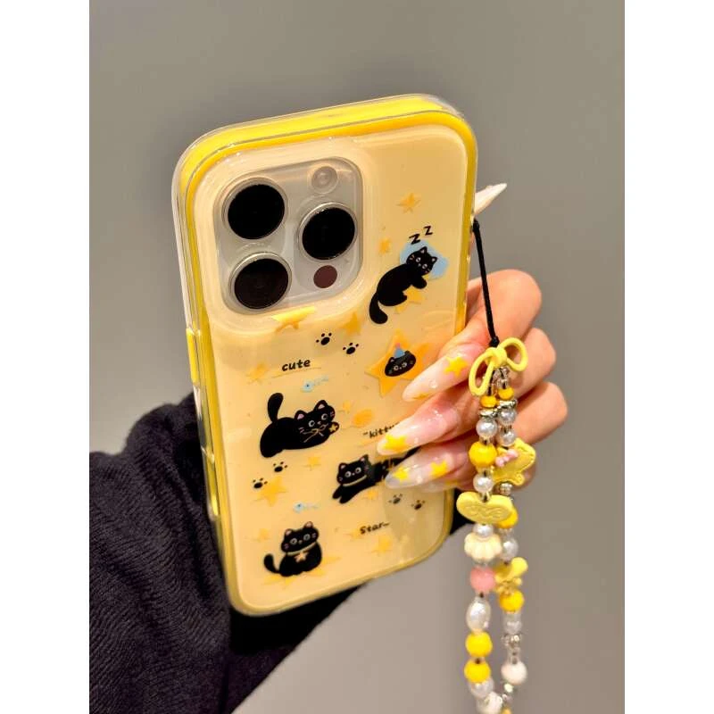 可爱ins满屏星星黑色猫咪爪印适用iphone16promax苹果15手机壳14p