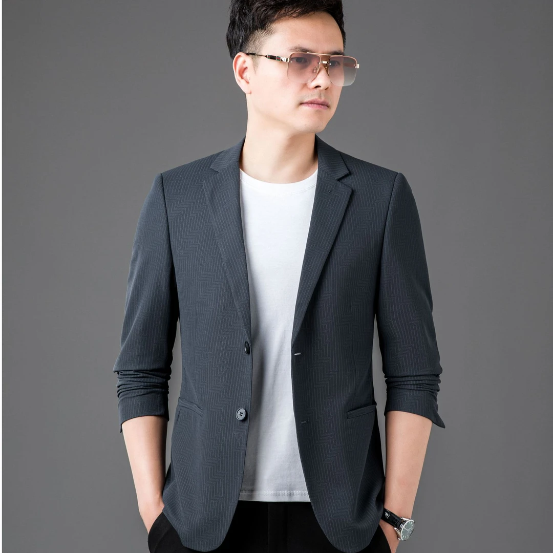新款男士上衣高档时尚春秋季男装休闲西服中青年商务休闲百搭西服