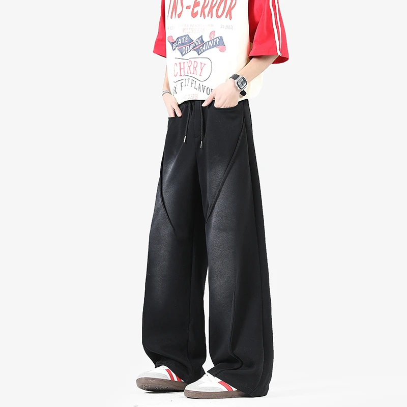 春夏季新款水洗重磅潮牌宽松直筒休闲长裤美式宽松垂感阔腿裤