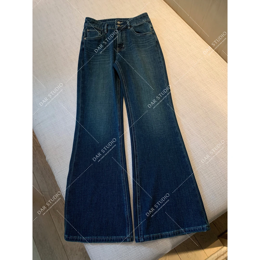 DAR STUDIO 【筷子腿】2025冬季新款加绒时尚喇叭蓝色显瘦牛仔裤
