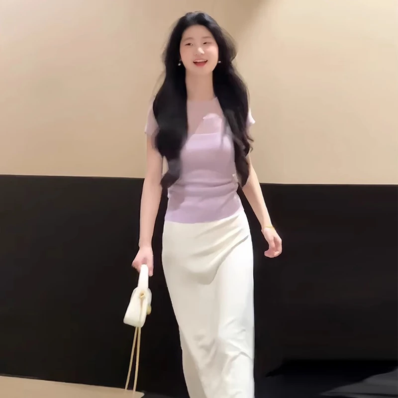 2909小个子法式气质白色半身连衣裙子女夏季2025新款包臀长裙