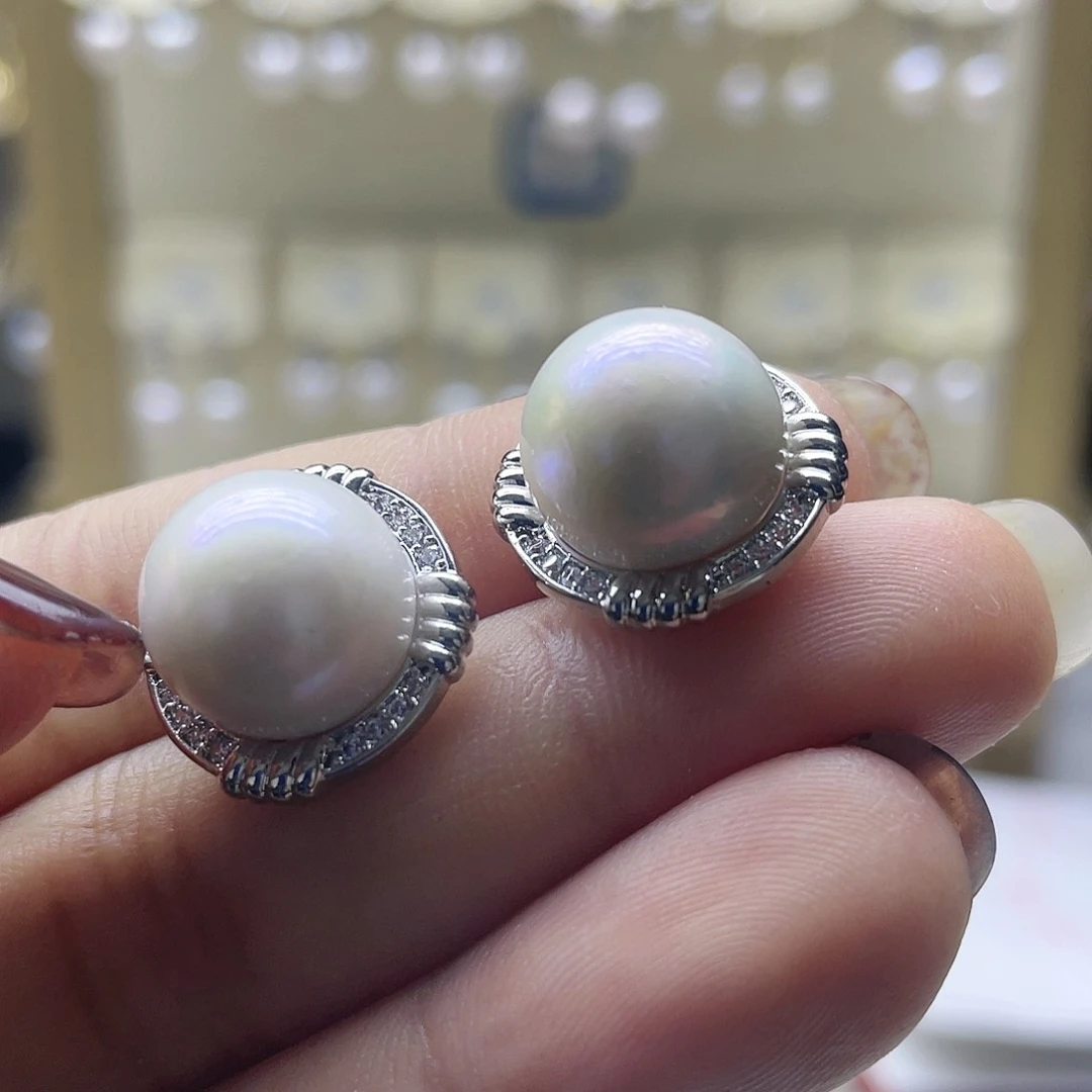 淡水珍珠耳饰银S925镶嵌