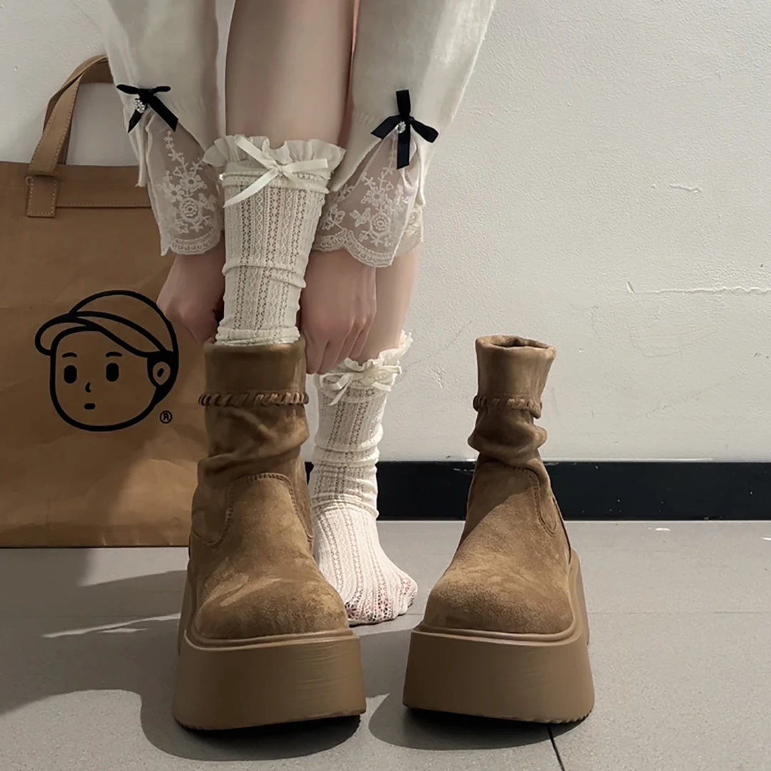 美拉德小个子增高复古厚底马丁靴女款2025新款秋季显瘦勃肯短靴子