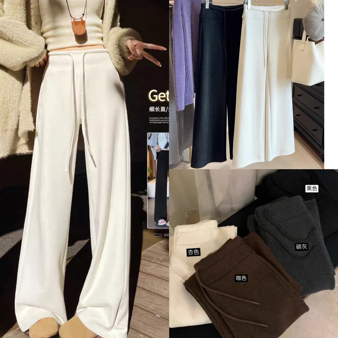 ZIMAN紫蔓  原版绵羊绒毛呢加绒窄版阔腿裤秋冬高腰加厚休闲裤T