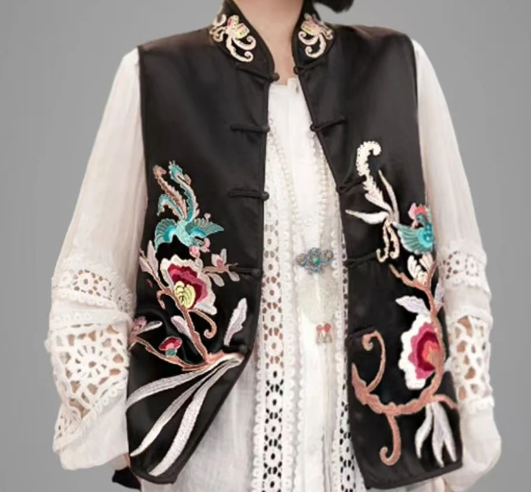 凤凰于飞｜25夏季新款中式国风刺绣百搭马甲2025X8100-雨竹