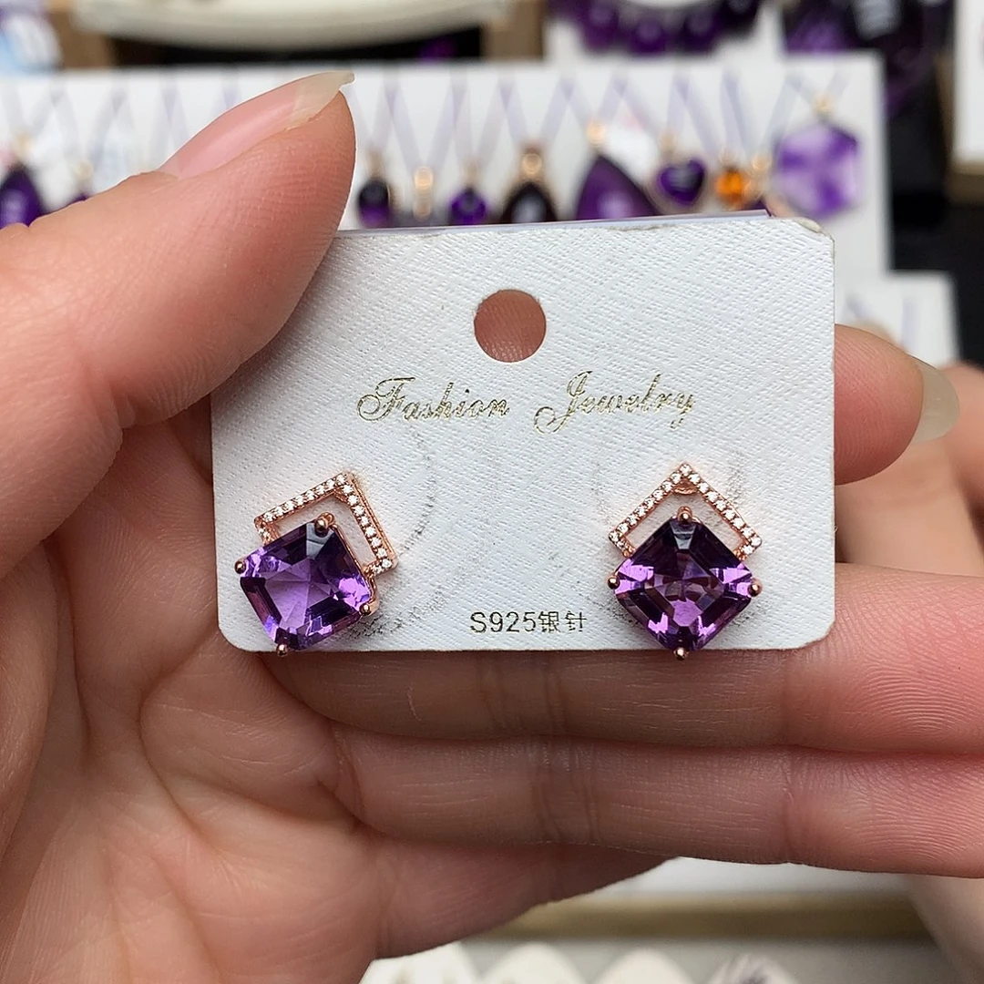 耳饰紫晶银S925镶嵌L 设计款