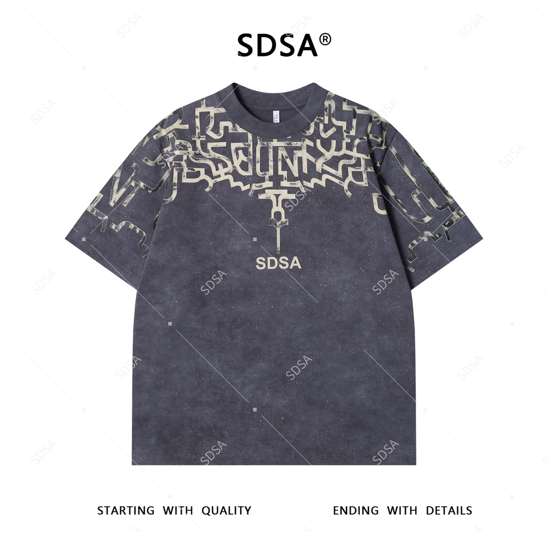 夏季高级感新款男士潮牌撞色字母印花短袖T恤满天星设计时尚上衣