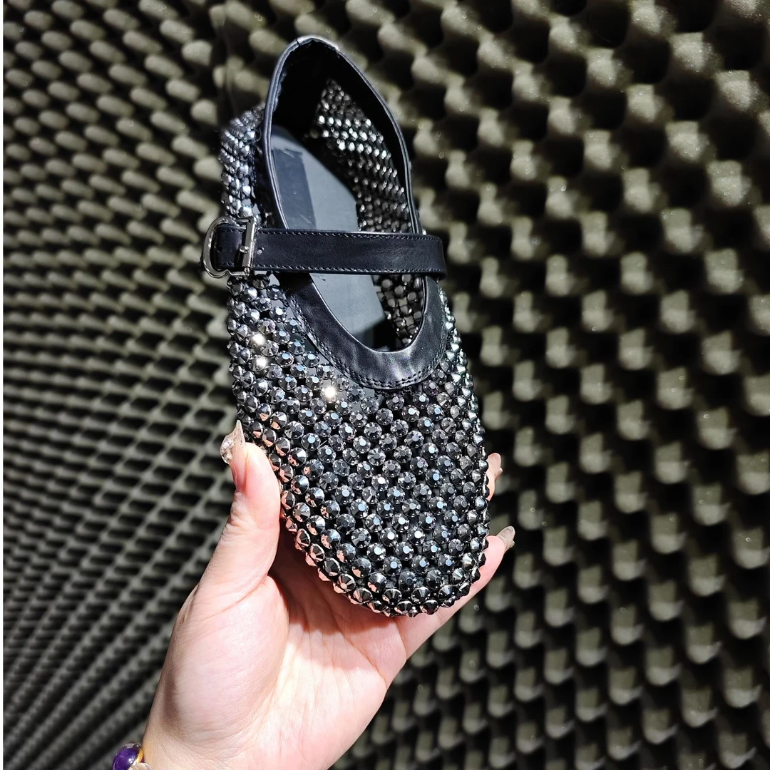 新款 满钻 平跟 圆头单鞋 软底皮鞋 亮闪 高品质洋气夏季瓢鞋女鞋