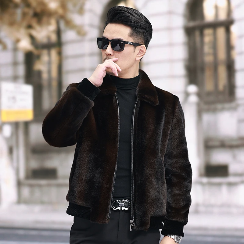 VBA 2315 MYM保暖绒棕色两面穿外套时尚男装加厚秋冬短款简约潮流