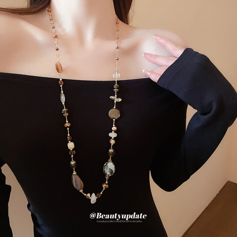 复古美拉德汉款叠戴式项链轻奢高级感毛衣链四季时尚百搭气质长款