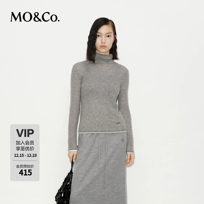 MOCO针织上衣冬绵羊毛假两件高领正肩修身套头MBD4SWTT11