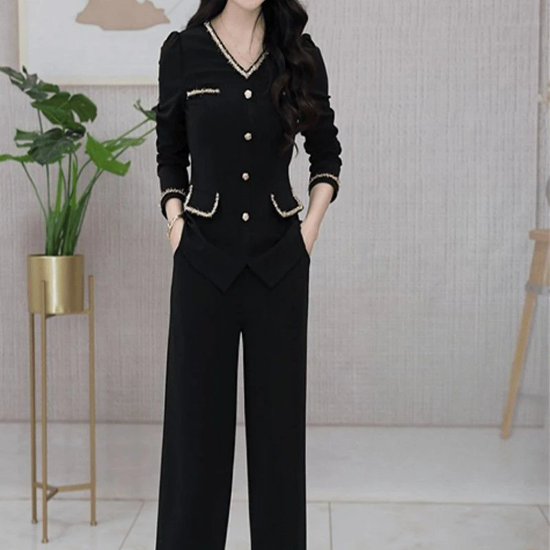 高档莉丝精纺两件套2025秋季新款女时尚气质显瘦上衣裤子优雅套装