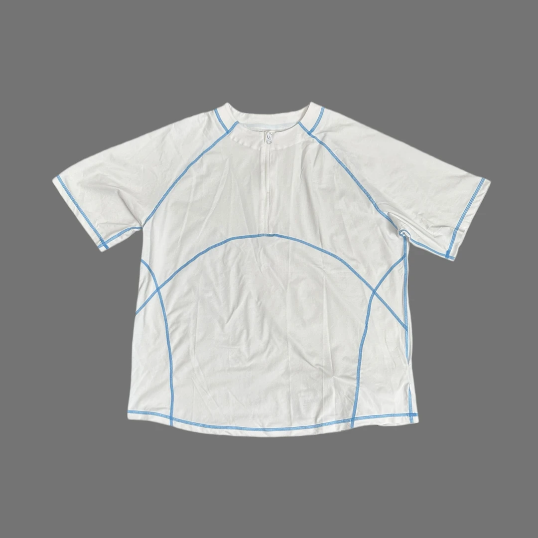 【清】时尚明线夏季男女款半拉链百搭立领T恤/户外运动跑步速干短袖