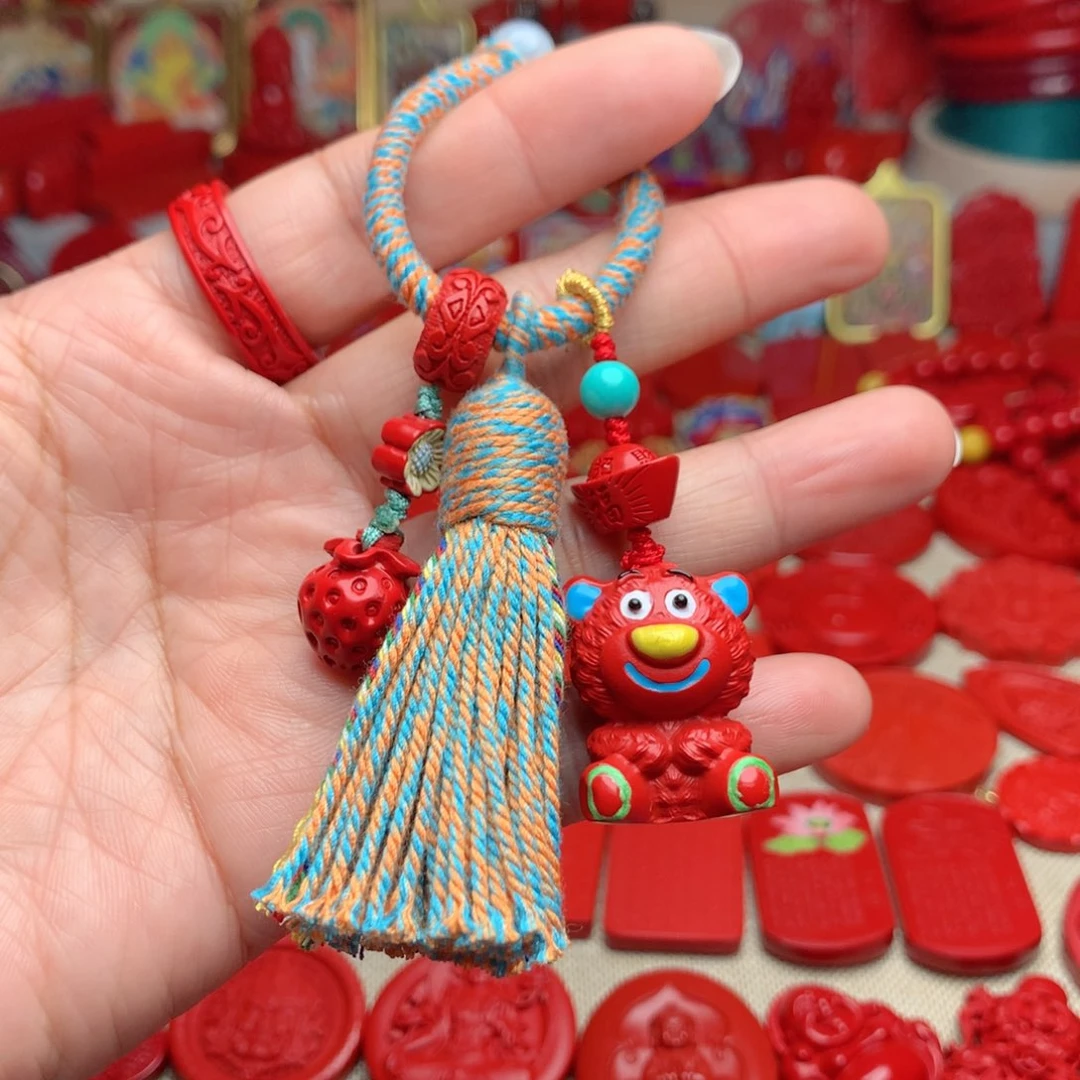 天然辰砂工艺品朱砂钥匙扣包包挂