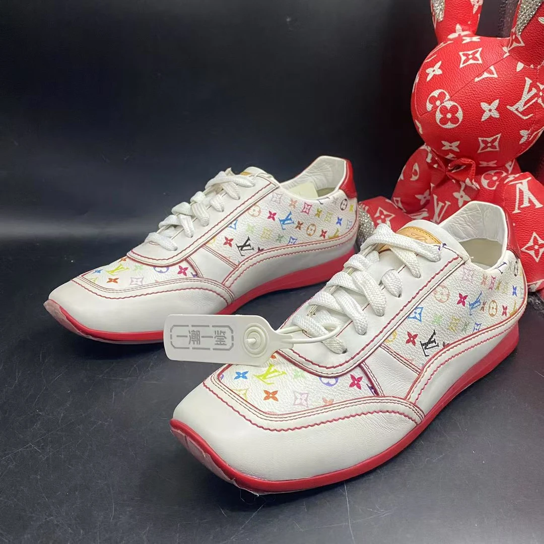 未使用 LouisVuitton/路易威登 白色多彩老花板鞋39.5欧码ddm021