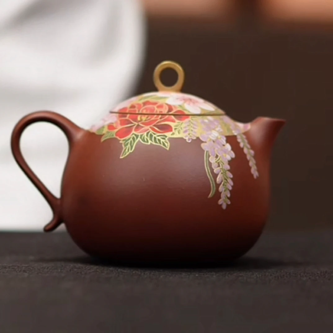 【南风】炻堂原创设计秀意哑光珐琅彩描金百花不落地紫砂壶