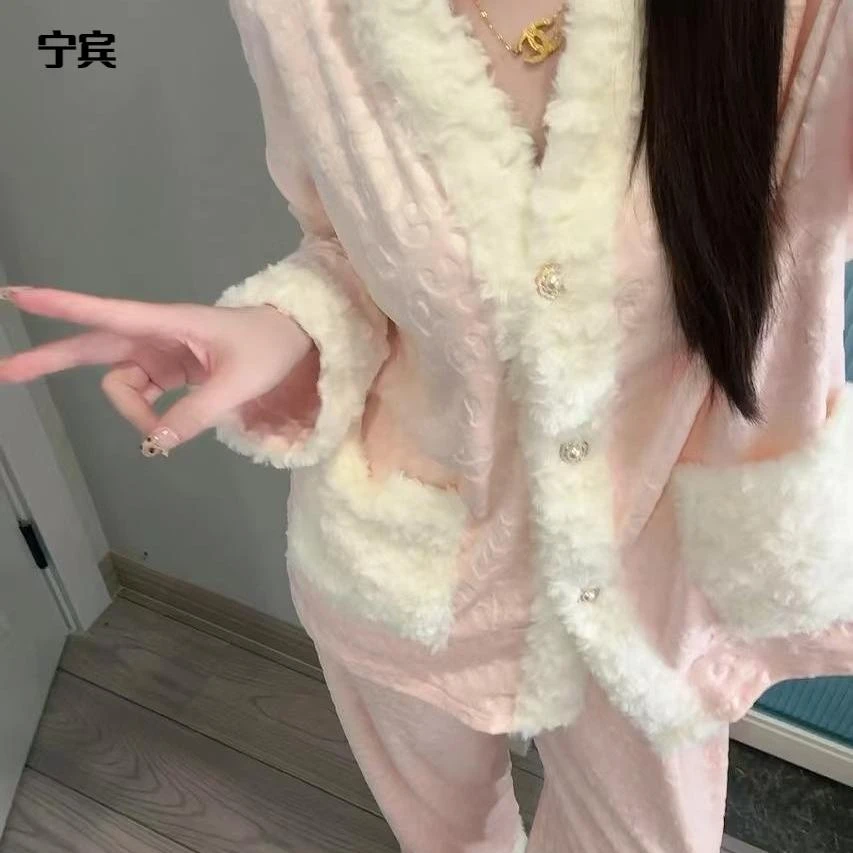 维多利亚海岛绒薄绒睡衣女秋冬款2025新款甜美高级感可外穿家居服