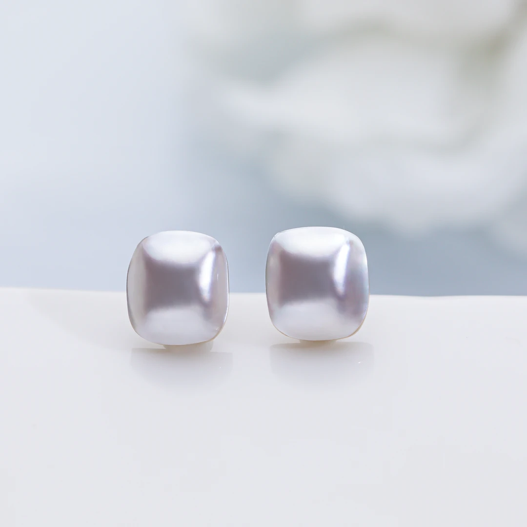 “小方糖”海水马贝耳钉 9-10mm 18k金 2356H00DY