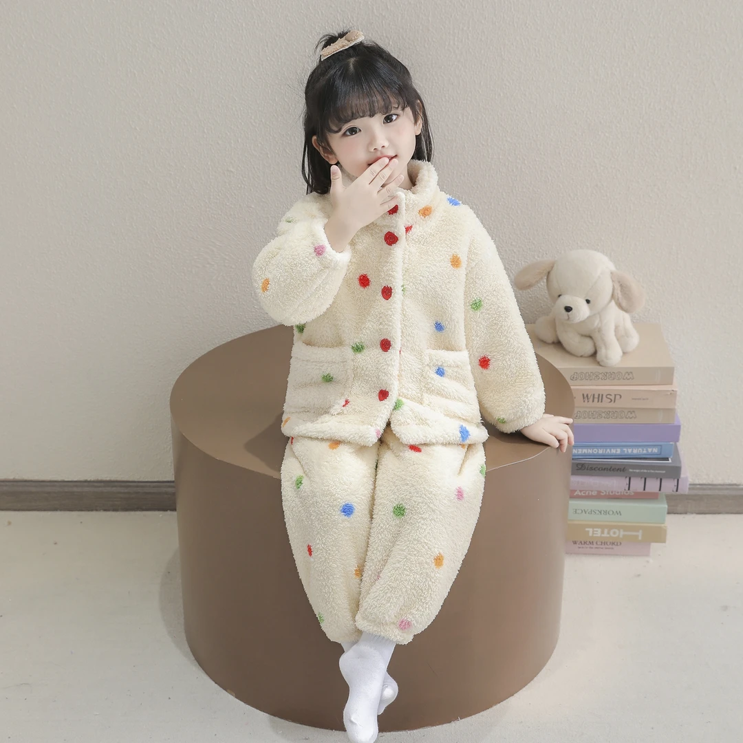 女童睡衣秋冬季珊瑚绒加厚法兰绒2025新款儿童家居服套装宝宝女孩