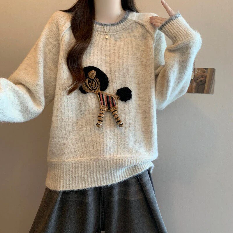 美拉德咖色小马正肩毛衣女韩版2025秋冬新款大码胖mm宽松减龄上衣