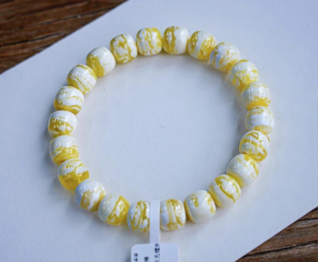 同料  10mm橘底瓷白虎皮千层老型手串。 精工同料无暇 13.02克