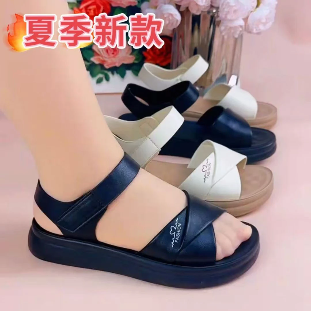 萍夏季新款女凉鞋舒适软底平底防滑耐磨外穿上班女休闲凉鞋一子带