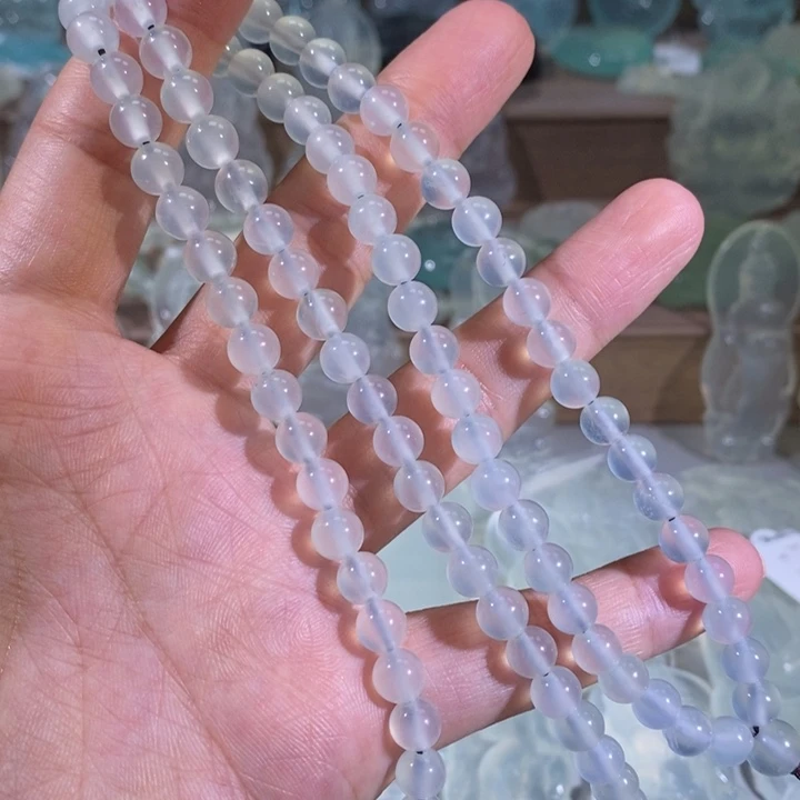 岫玉未镶嵌珠链温*白珠链