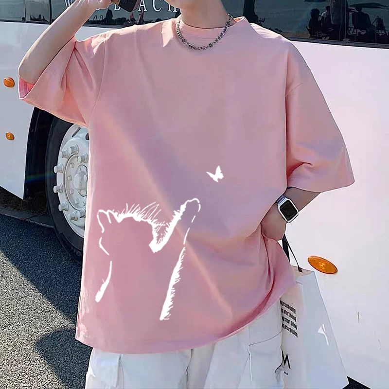 夏季100%纯棉短袖t恤男生大码宽松潮牌男女同款美式休闲百搭半袖