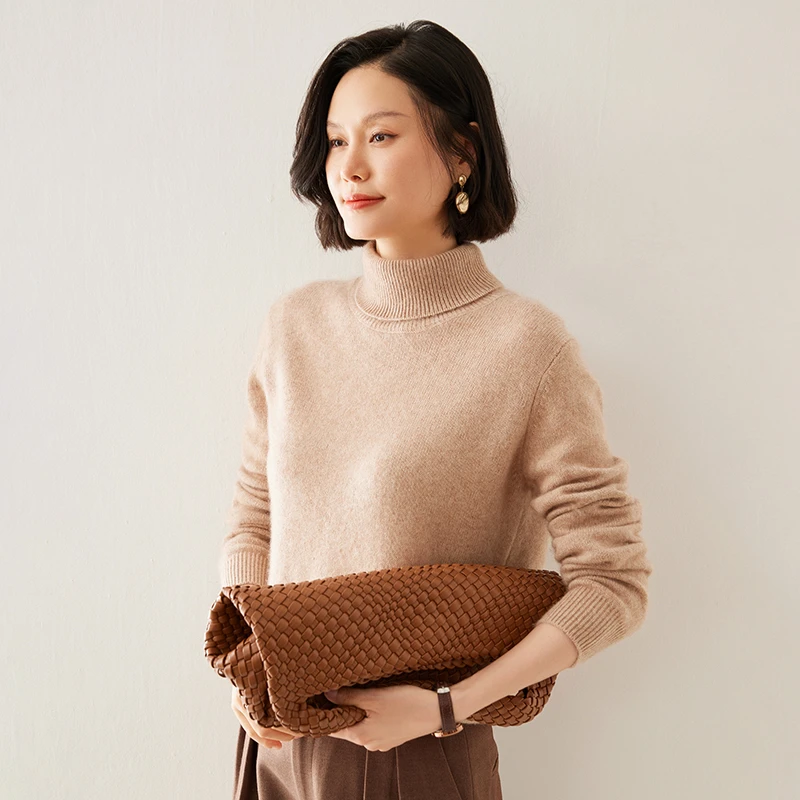 加厚高翻领 平面正肩女士羊绒衫AYR-814