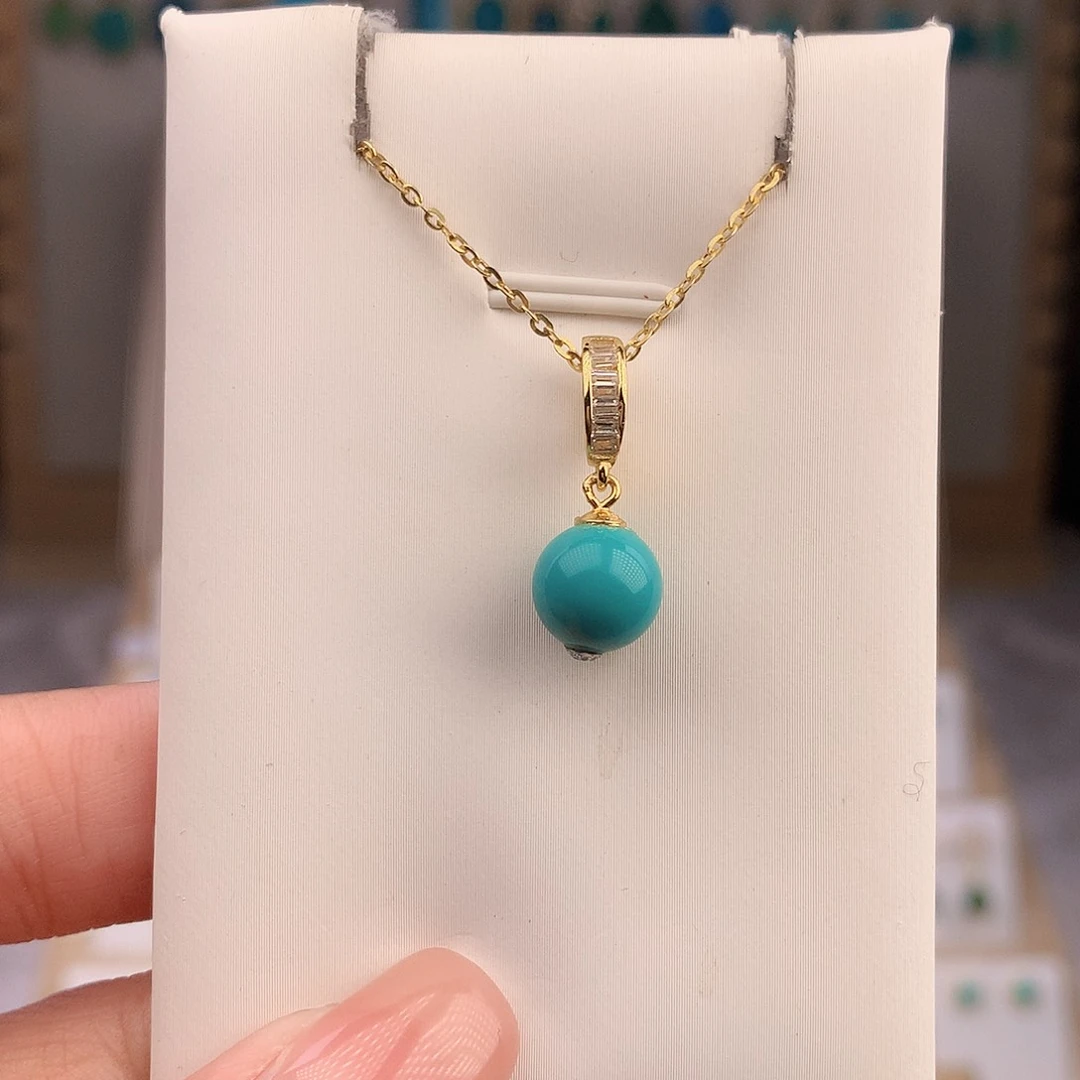 绿松石银S925镶嵌吊坠(不含链)