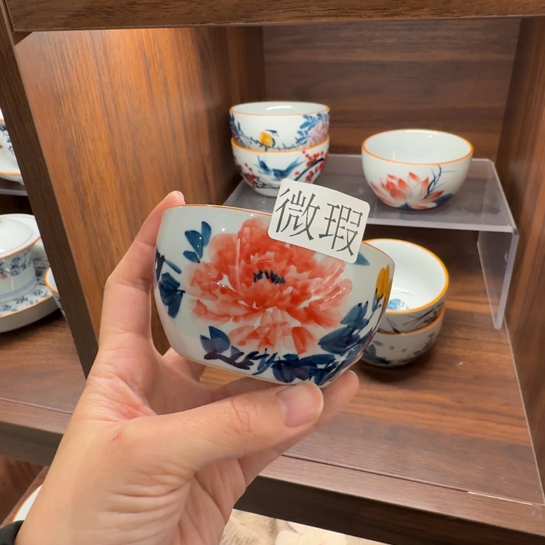 釉下手绘茶具微瑕