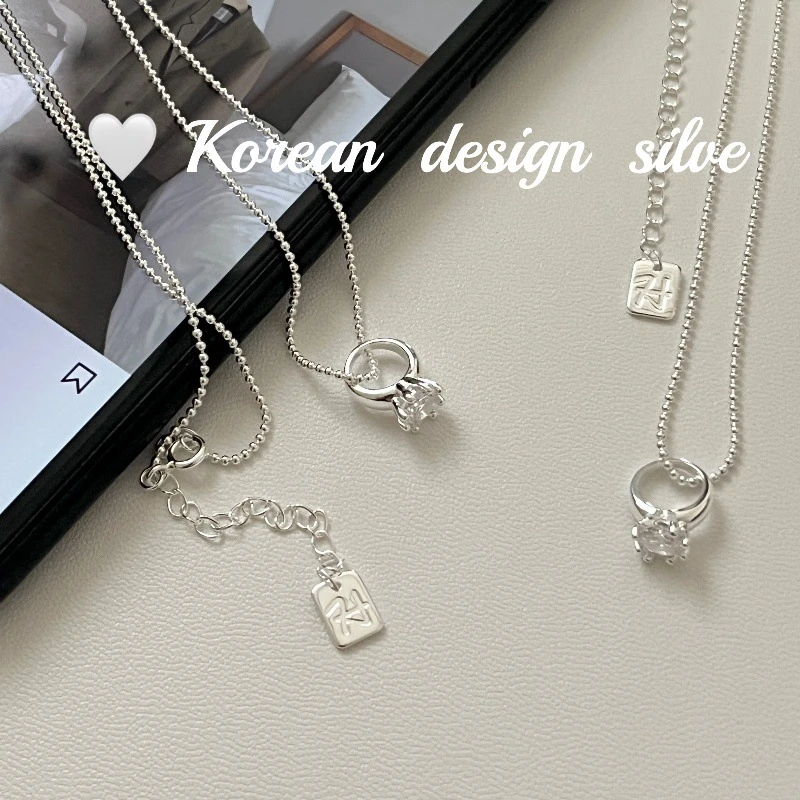 lulu韩版S925纯银锆石指环珠珠锁骨链轻奢高级感百搭气质项链