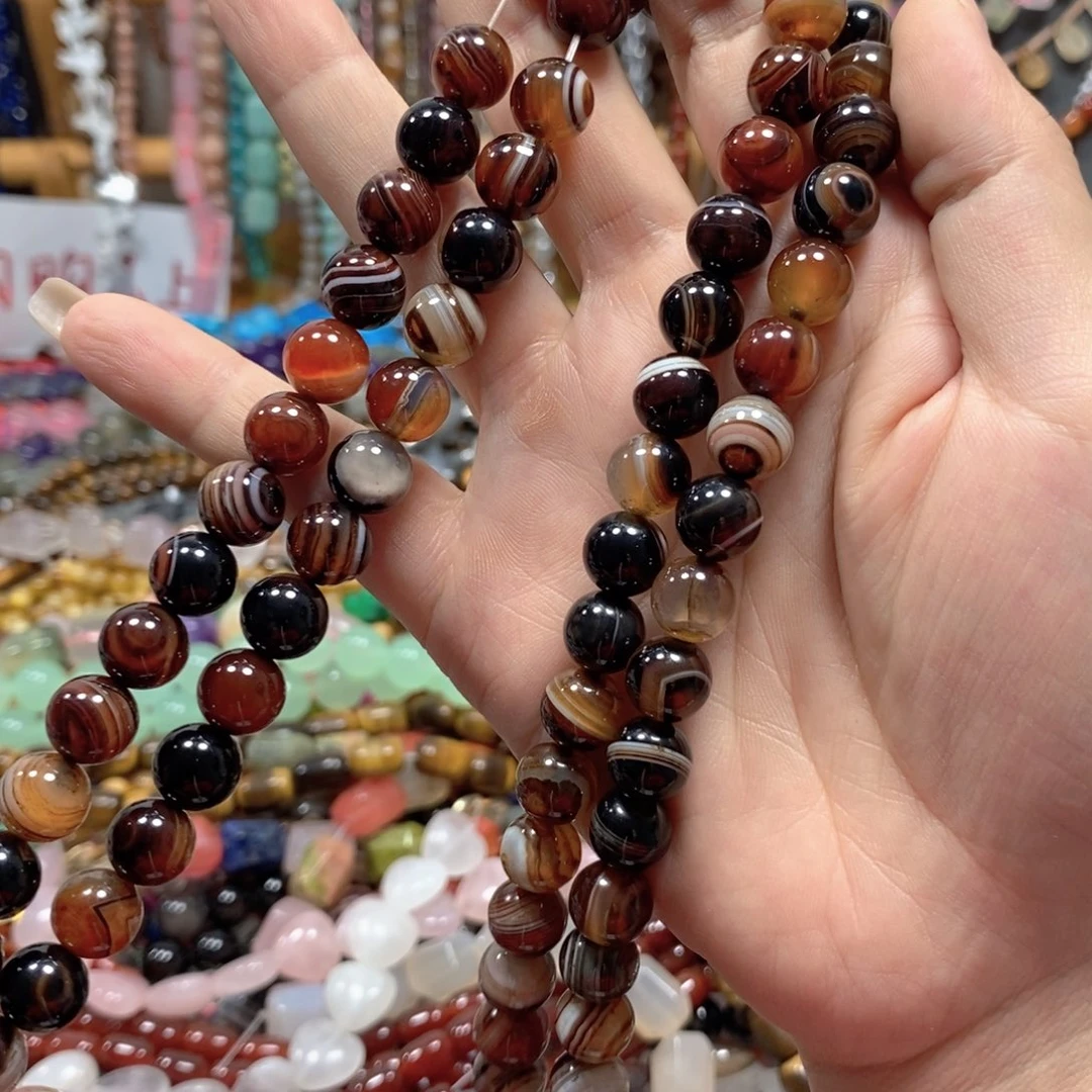 玛瑙/玉髓合金珠宝半成品线条玛瑙一条卡10mm