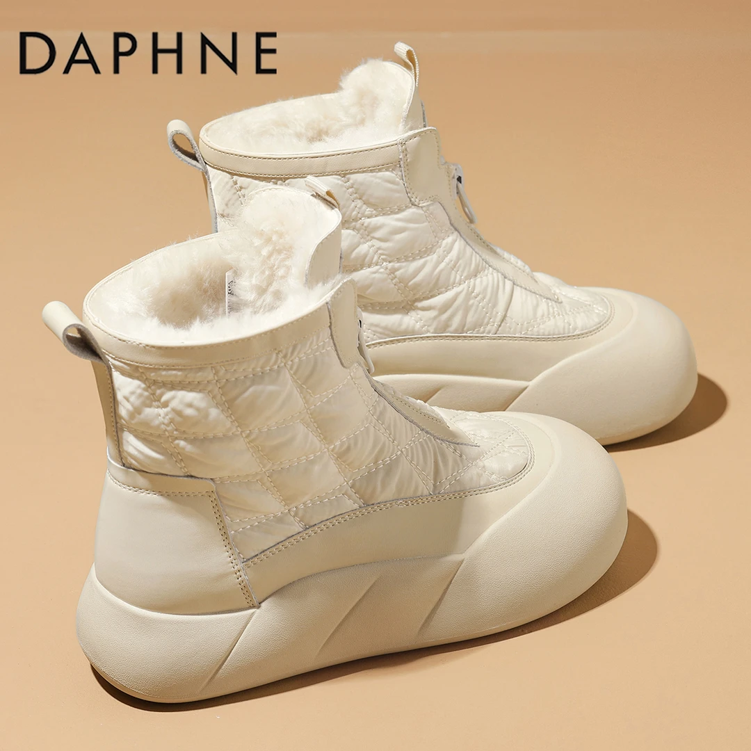 达芙妮白色雪地靴女款2025冬季爆款厚底防滑加绒加厚保暖爆款棉靴