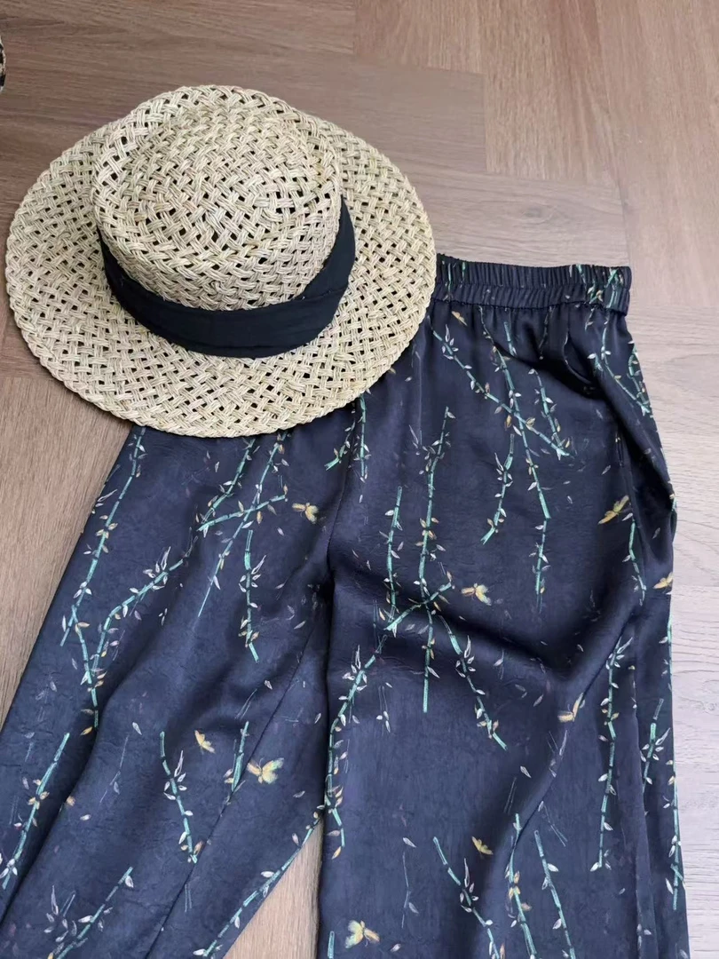 【Y&YI JIN】设计师款水墨蓝芍药休闲裤