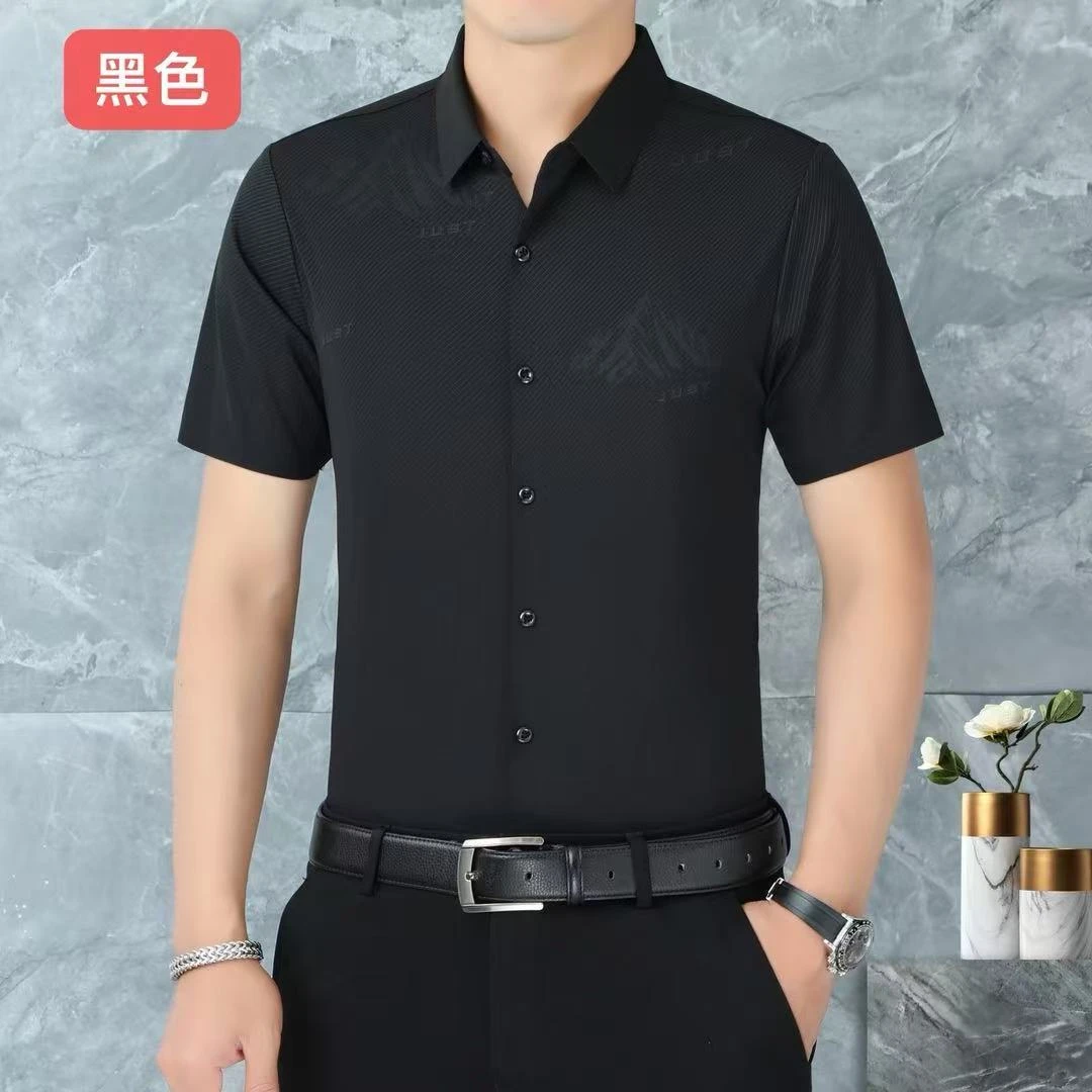 6019黑色衬衫短袖中年男士商务休闲时尚薄款无痕职业