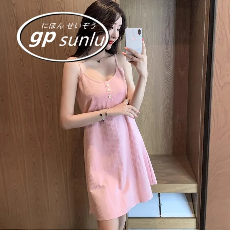 GPSUNLU吊带睡裙女夏季纯棉无袖薄款睡衣甜美性感纯欲风家居服