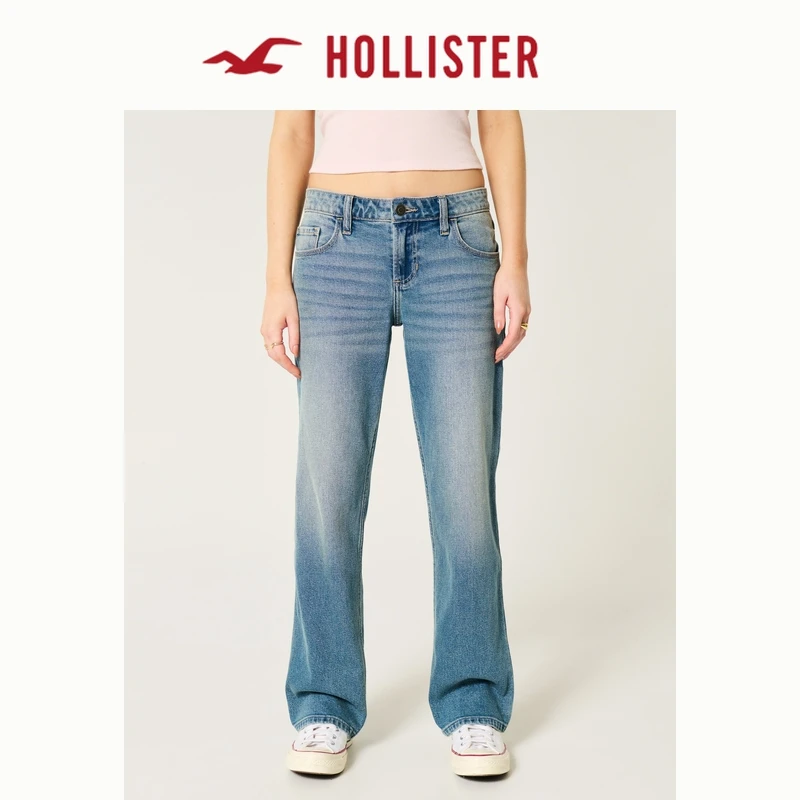 Hollister25夏季美式复古宽松低腰直筒牛仔裤女装KI355-5514