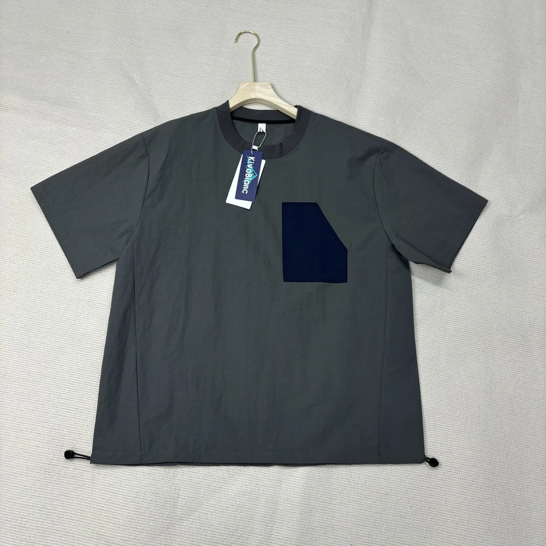 户外激光打孔透气网眼速干T 情侣运动工装口袋短袖衫T24