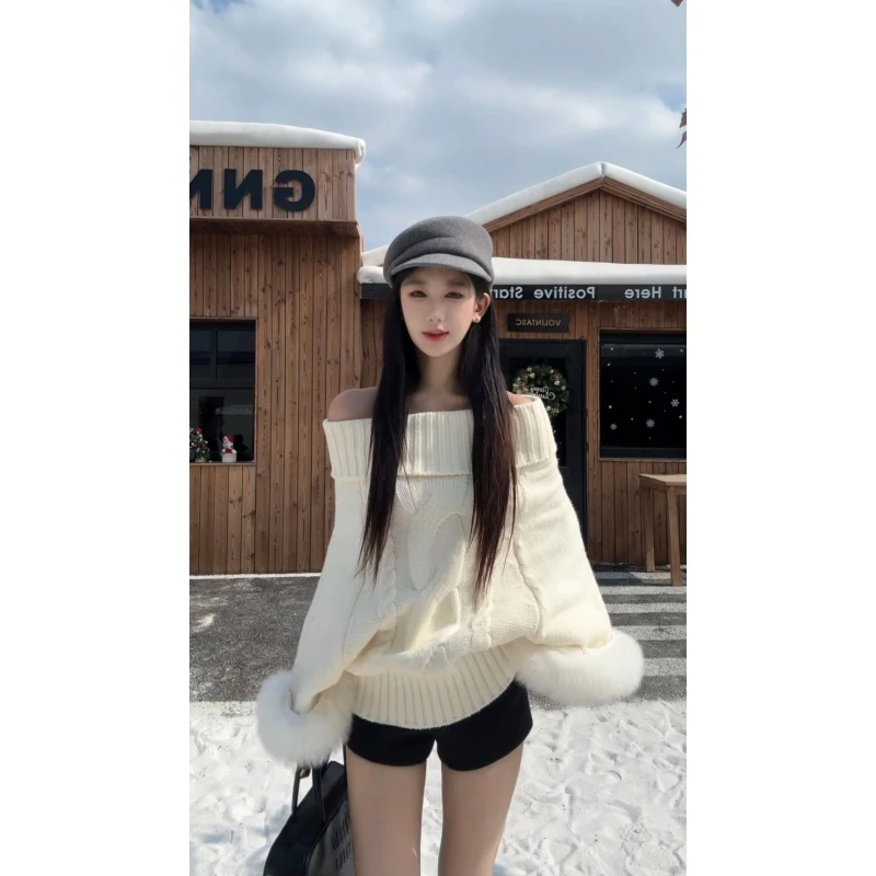 withmin凉皮 麻花针织套头毛衣秋冬宽松高领打底针织上衣2524944