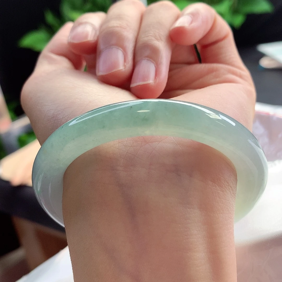 未镶嵌手镯翡翠53-54圈口冰湖绿渐变半山水显白耐看9号