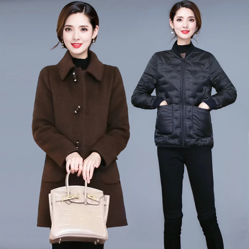 外套加厚女装加绒流行女款2025新款秋冬时尚气质羽绒大衣两件套