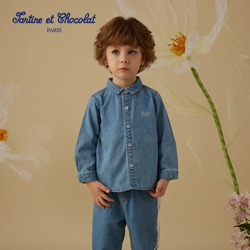 TC法国巧克力童装25春季新品男童纯棉牛仔衬衫CIYAF1211T