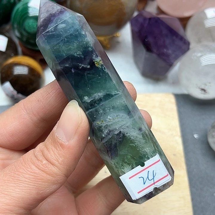 萤石136克萤石柱银S925镶嵌