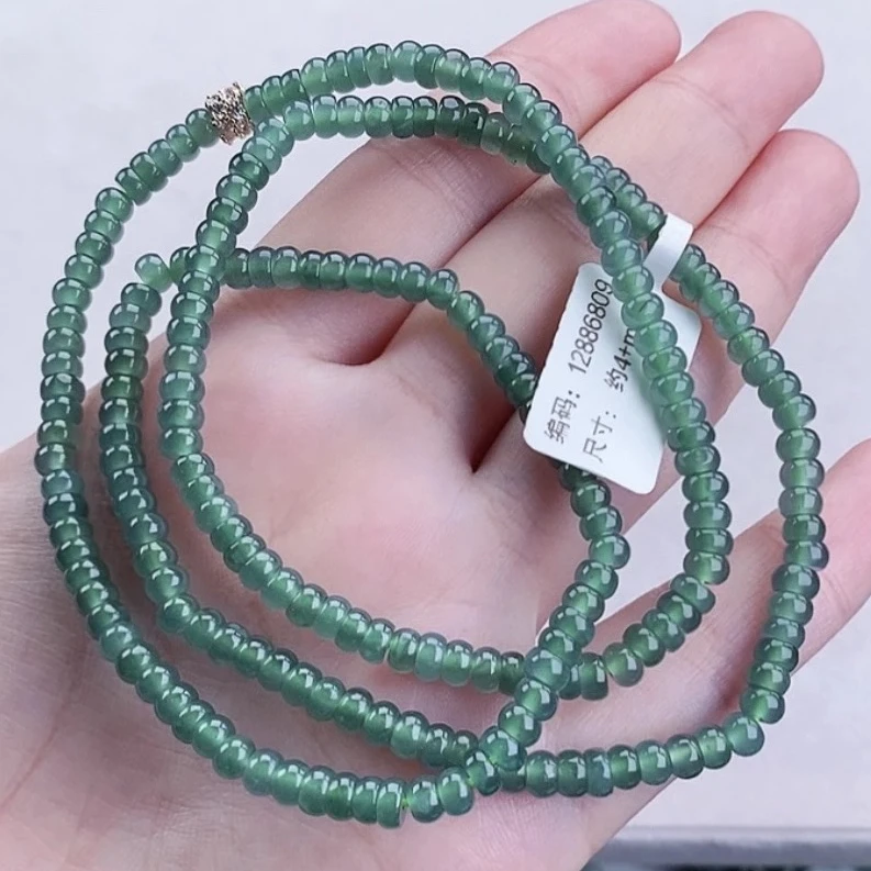 正品A货翡翠项链 卡4+ 冰种满绿算盘珠项链 特色 精美 冰透 轻奢