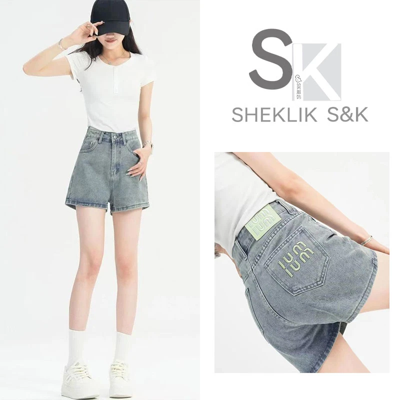 YS浅色薄款牛仔短裤女2025夏季新款宽松高腰刺绣显瘦小个子热裤