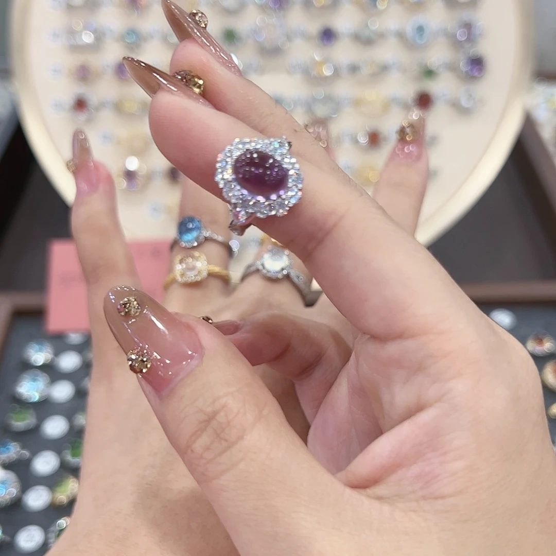 蛇纹石玉戒指银S925镶嵌小**学