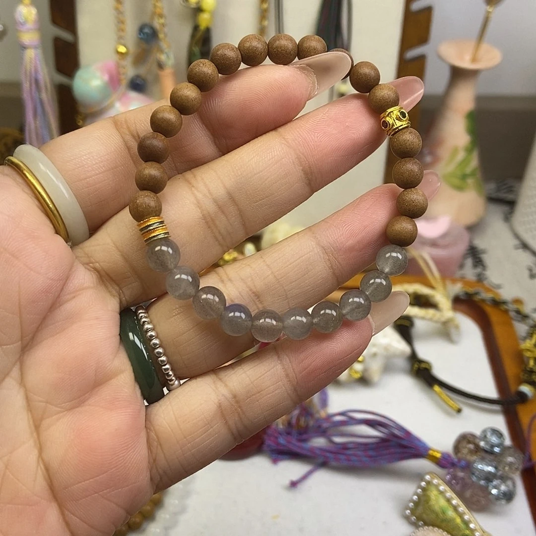 石英石纯铜灰月光手串